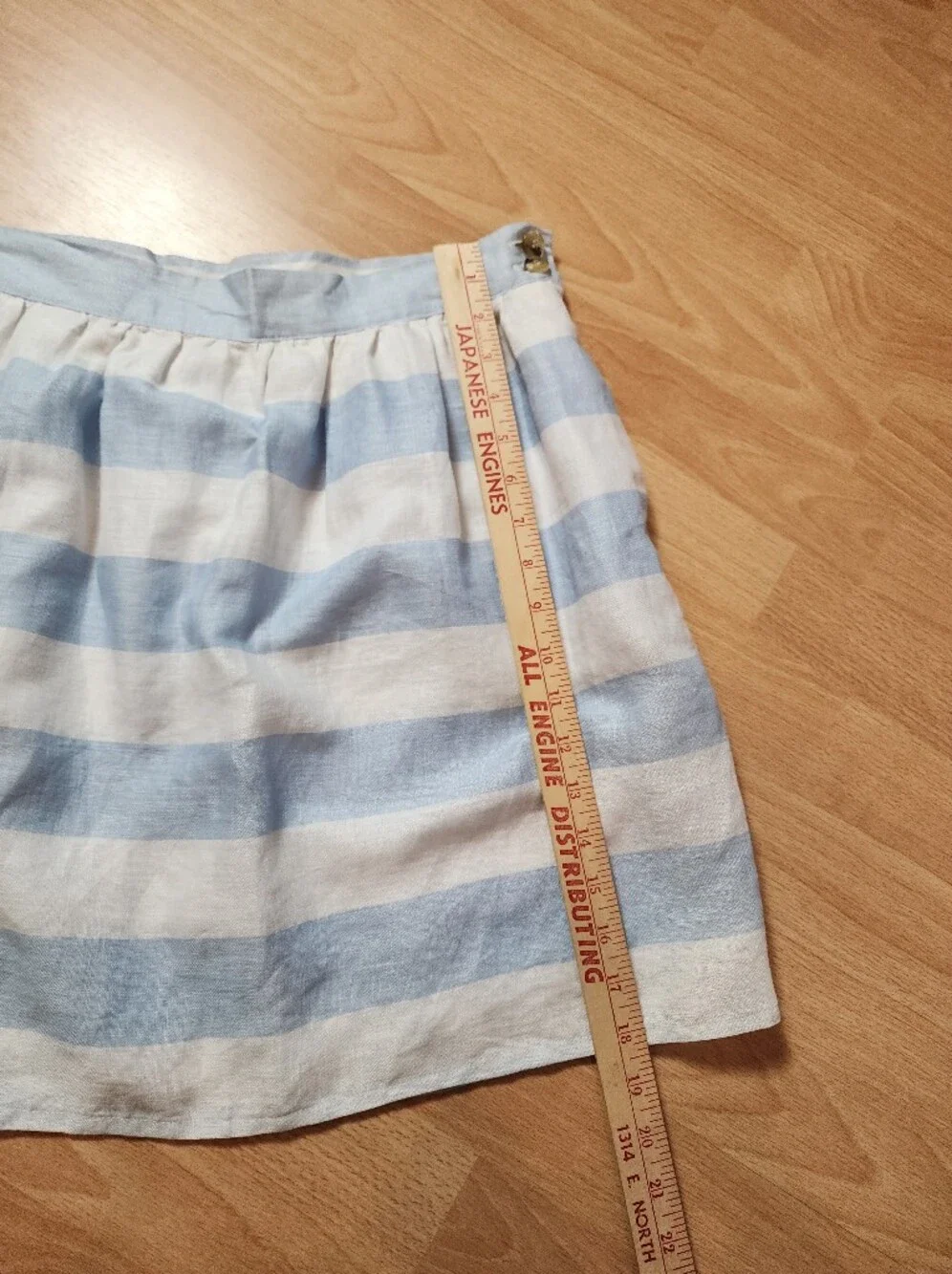 Kenar 100% Linen Mini Skirt Blue White Wide Stripes Pockets Women's Size 10